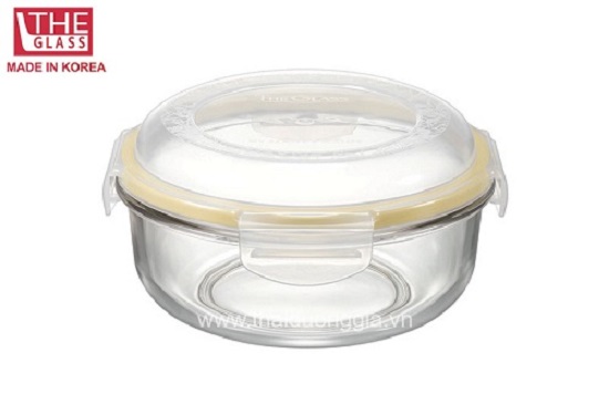 Round glass food container
